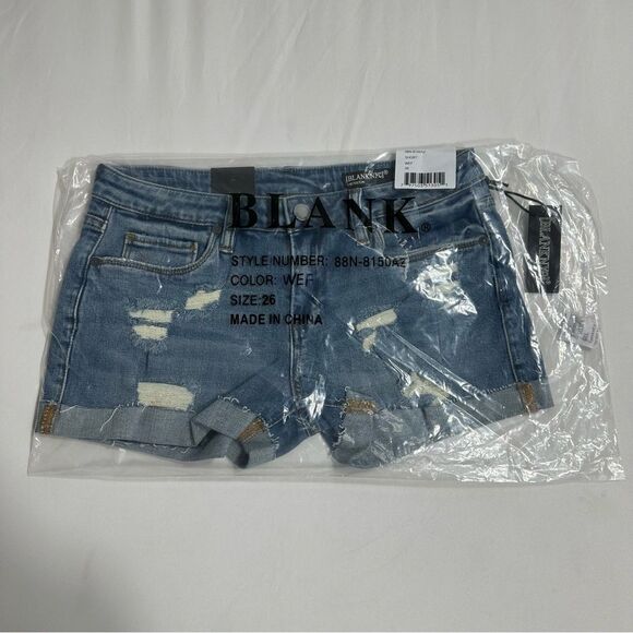 Blank Nyc The Fulton Roll Up Denim Medium Blue Distressed Womens Jean Shorts 26 - Picture 13 of 13